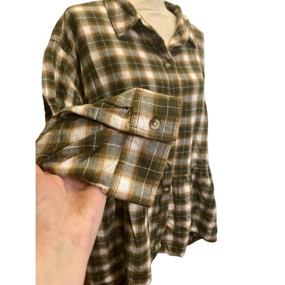 Arizona jeans peplum plaid plus size western button down 100% cotton blouse XXL - Picture 5 of 7